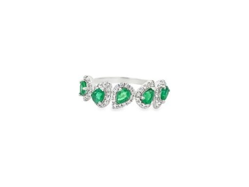 Emerald & Diamond Band – 18K White Gold